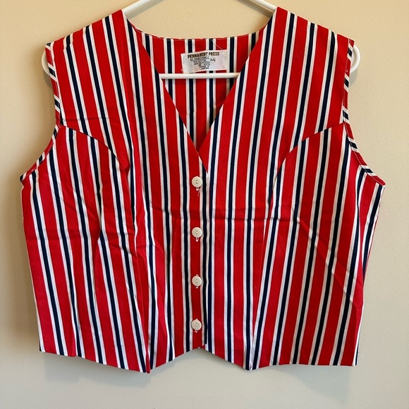 Jackets & Blazers - Vtg 60’s/70’s Permanent Press Women’s Red White Blue Striped Vest 15/16 Japan